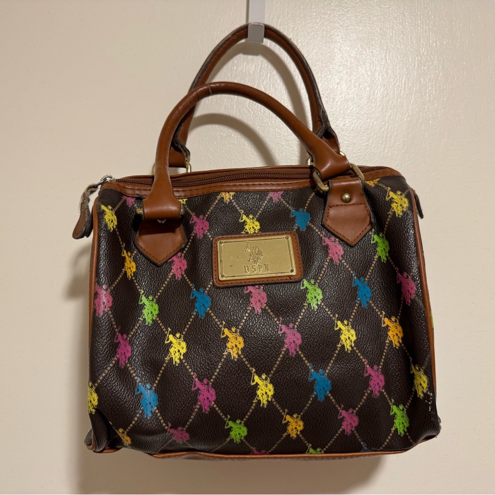 U.S. Polo Assn. Brown and Yellow Satchel Bag